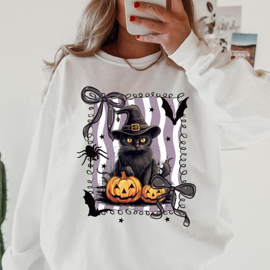 Black Cat Halloween Shirt ~ Unisex Apparel Relaxed Fit Printed In The USA Clothing Womenswear Casual Comfort Cotton Top Athletic Boho Chic Everyday Flamingo