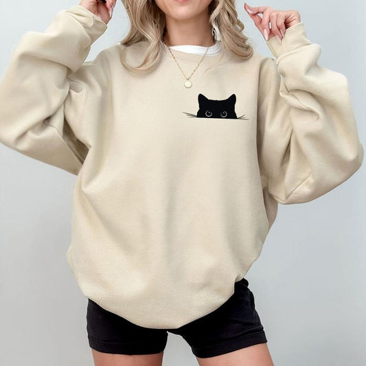 Black Cat Peeking Shirt, Cute Cat Peeking Comfort Tee, Cat Mom Cat Dad Shirt, Cat Lover Gifts, Black Cat Owner T-Shirt, Gifts For Cat Mom Cat Dad, Funny Womens Top