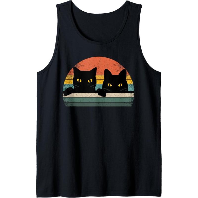 Black Cat Vintage Retro Style - Cats Lover Gift Tank Top Made in USA