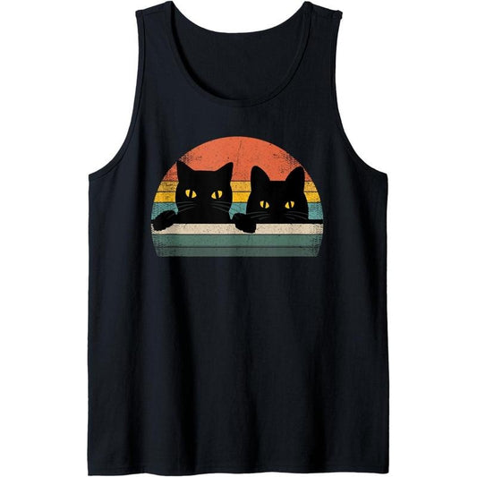 Black Cat Vintage Retro Style - Cats Lover Gift Tank Top Made in USA