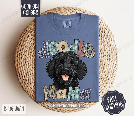 Black Doodle Comfort Colors, Dog Mom Tee, Trendy Women's Tshirt