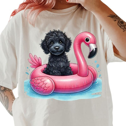 Black Doodle Flamingo float Shirt ~ Unisex Apparel Relaxed Fit Printed In The USA Clothing Womenswear Casual Comfort Cotton Top Athletic Boho Chic