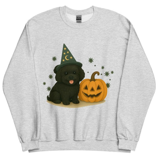Black Doodle Halloween Witchy Dogs Sweatshirt ~ Unisex Apparel Relaxed Fit Printed In The USA Clothing Womenswear Casual Comfort Cotton Top Athletic Boho Chi
