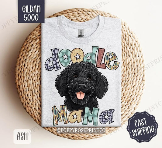 Black Doodle Shirt Gildan, Dog Mom Women's Tee, Cute Women's Tshirt Plus Sizes