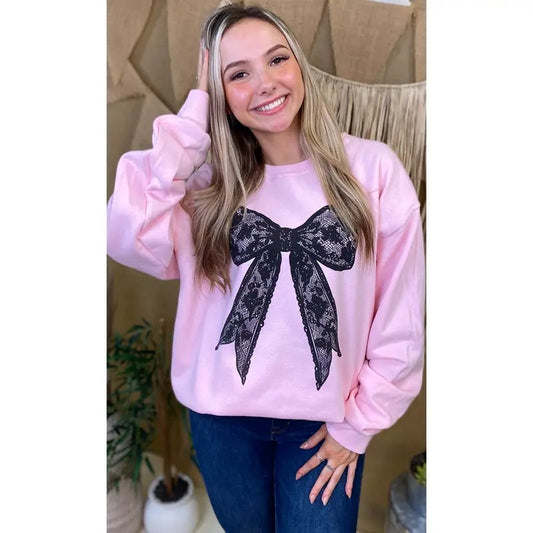 Black Lace Bow Graphic Sweatshirt