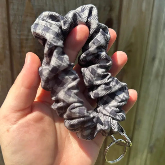 Black Plaid Scrunchie Wristlet Keychain