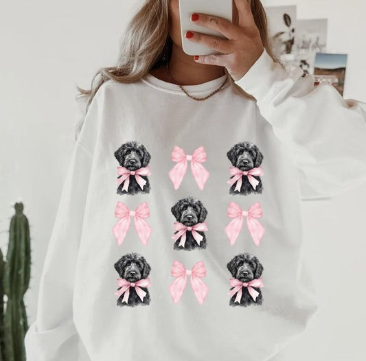 Black Poodle with bows Sweatshirt ~ Sweatshirt Unisex Apparel Relaxed Fit Printed in the USA Clothing Womenswear Casual and Comfortable
