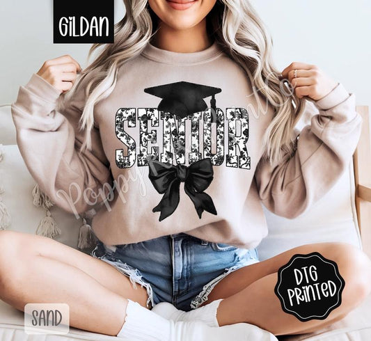 Black Senior Bow Sweatshirt, Cute Graduation Sweater, Trendy Coquette Crewneck, Gift for Her