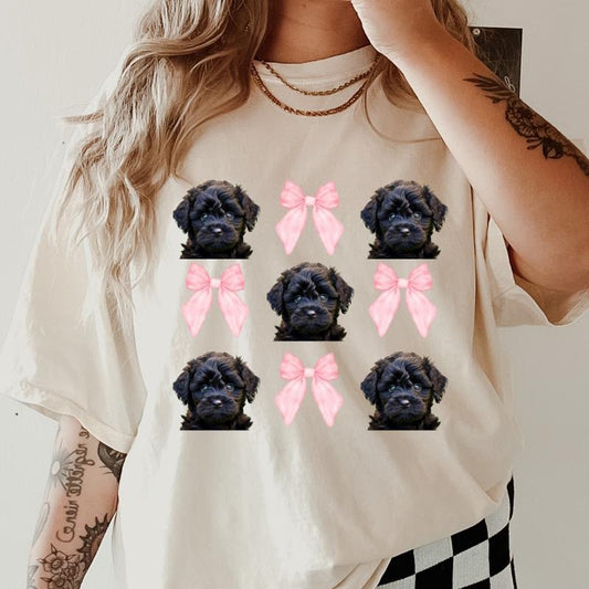 Black Yorkipoo with bows Shirt ~ Unisex Apparel Relaxed Fit Printed In The USA Clothing Womenswear Casual Comfort Cotton Top Athletic Boho Chic