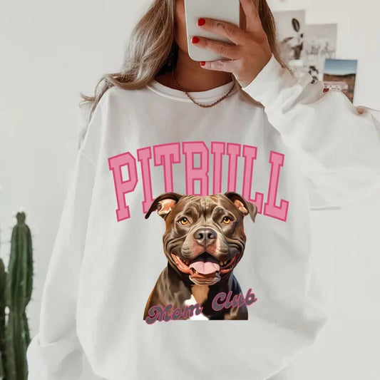 Black and White Pitbull Mom Club Sweatshirt ~ Sweatshirt Unisex Apparel Relaxed Fit Printed in the USA Clothing Womenswear Casual and Comfortable