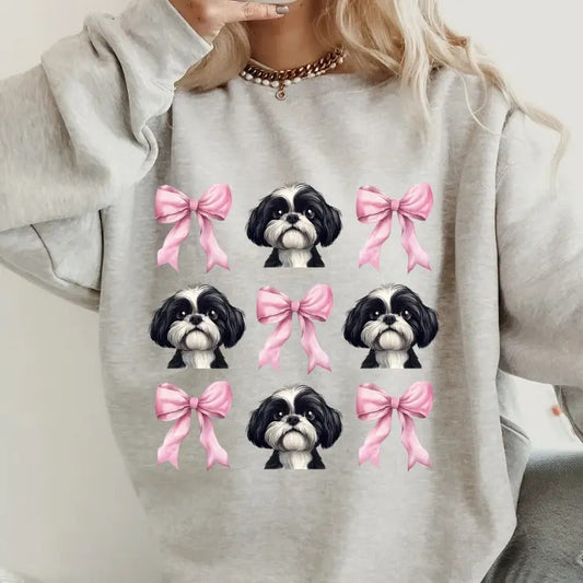 Black and White Shih Tzu crewneck sweatshirt unisex Soft Pullover