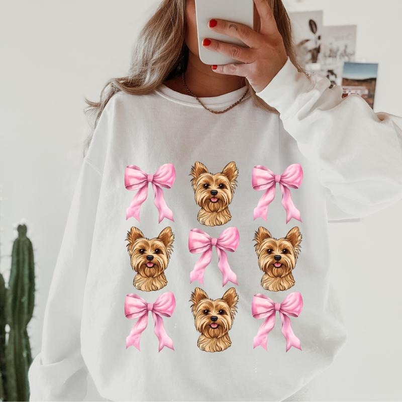 Blonde Yorkie with bows Sweatshirt ~ Sweatshirt Unisex Apparel Relaxed Fit Printed in the USA Clothing Womenswear Casual and Comfortable