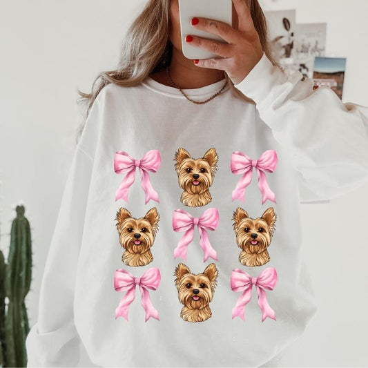 Blonde Yorkie with bows Sweatshirt ~ Sweatshirt Unisex Apparel Relaxed Fit Printed in the USA Clothing Womenswear Casual and Comfortable