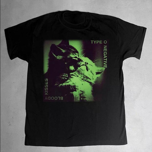Bloody Kisses Type O Negative Cat Short Sleeve Black S-2345XL Unisex T-ShirtT-SHIRT, UNISEX SHIRT, CREWNECK