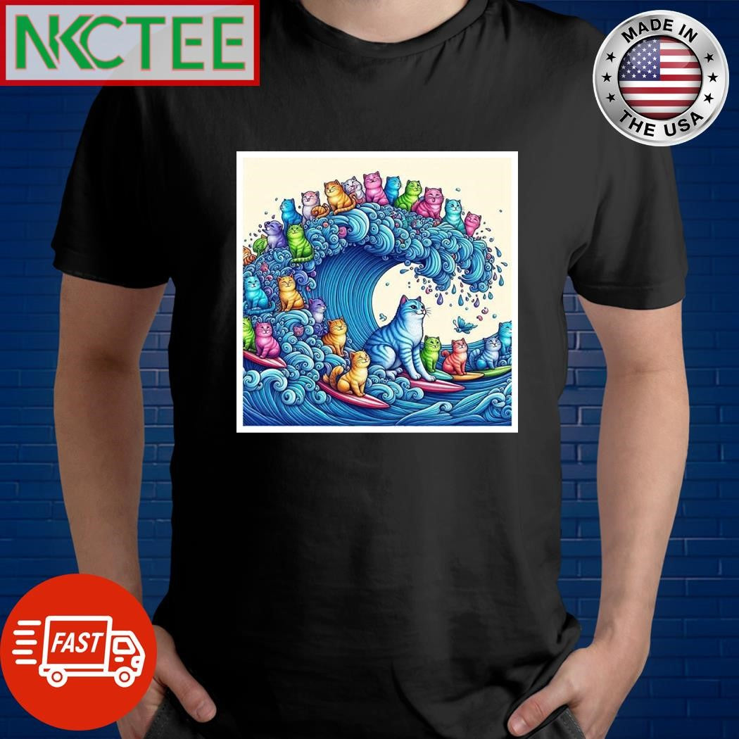 Blue Crew Resistance Cat wave paint shirt