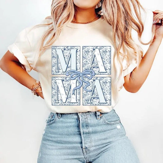 Blue Floral Chinoiserie Mama Coquette tShirt-sweatshirt-hoodie, Checkered Mama tshirt, Mama sweatshirt, Mama Varsity hoodie, Mothers Day sweatshirt, Gift for Mom, Grand Millennial Tshirt, tshirt hot trend, sweatshirt best selling 2025