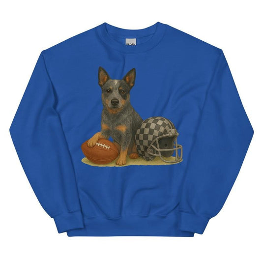 Blue Heeler Football Sweatshirt - Unisex Apparel Relaxed Fit Printed In The USA Clothing Womenswear Casual Comfort Cotton Top Athletic Boho Chic