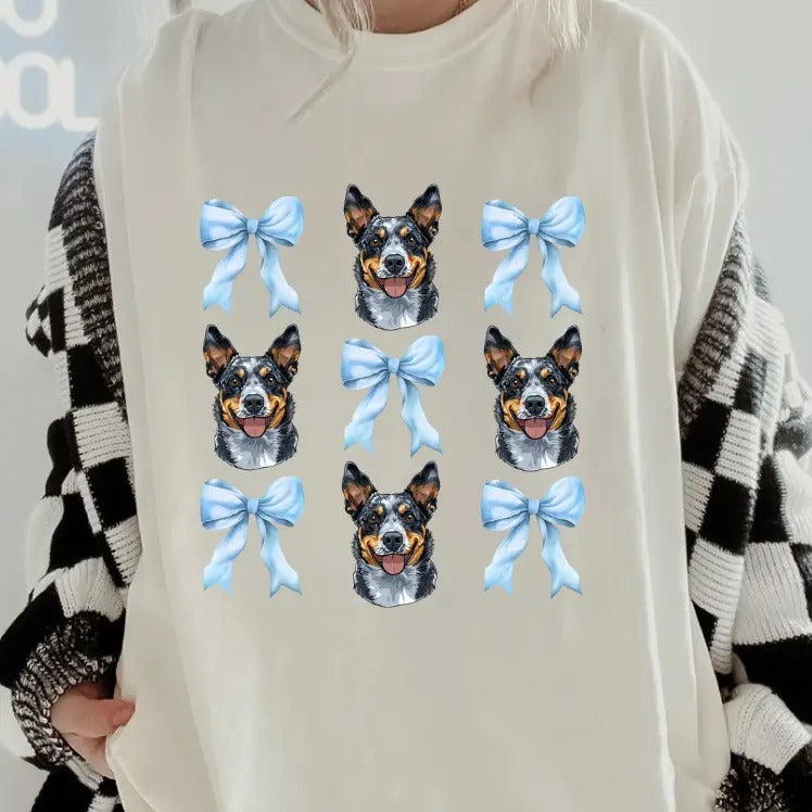Blue Heeler with bows Shirt ~ Unisex Apparel Relaxed Fit Printed In The USA Clothing Womenswear Casual Comfort Cotton Top Athletic Boho Chicbrown chihuahua