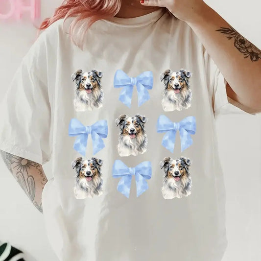 Blue Merle Aussie with bows Shirt ~ Unisex Apparel Relaxed Fit Printed In The USA Clothing Womenswear Casual Comfort Cotton Top Athletic Boho Chicbrown chihuahua