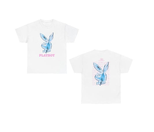 Blue Metallic Bunny Logo T-Shirt, Retro Playboy-Inspired Graphic Tee, Casual Unisex Streetwear, Gift for Him & Her, Womenswear Top Tshirt Summer