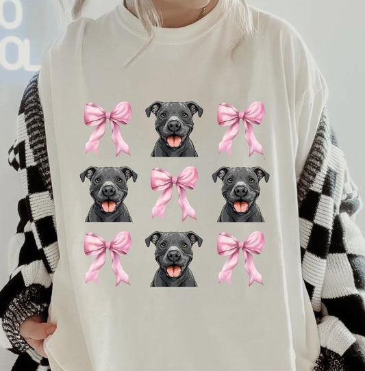 Blue Pitbull with bows Shirt ~ Unisex Apparel Relaxed Fit Printed In The USA Clothing Womenswear Casual Comfort Cotton Top Athletic Boho Chicbrown chihuahua