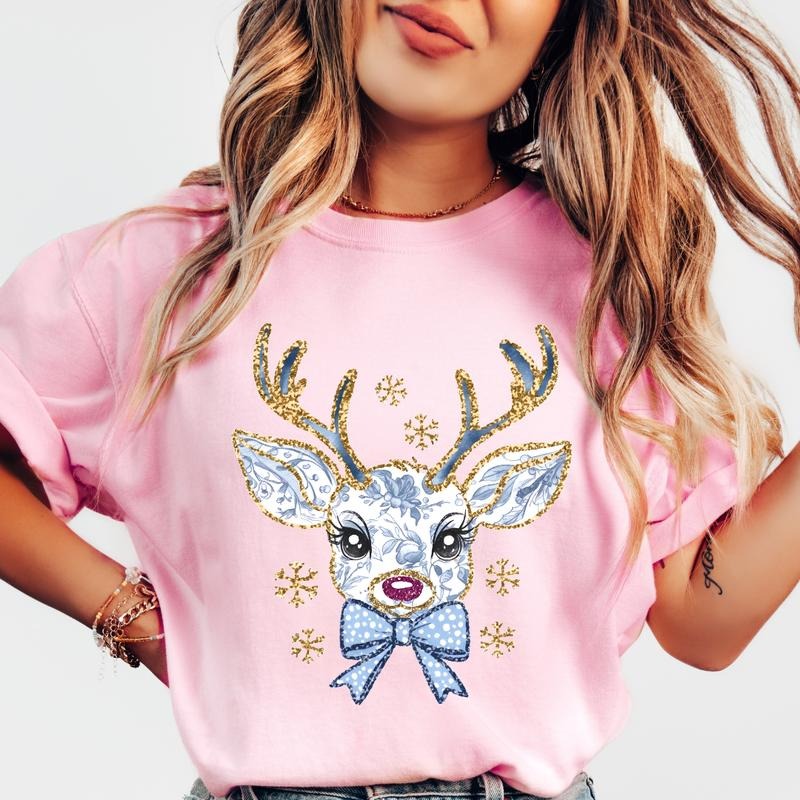 Blue Reindeer Shirt~ Unisex Apparel Relaxed Fit Printed In The USA Clothing Womenswear Casual Comfort Cotton Top Athletic Boho Chic