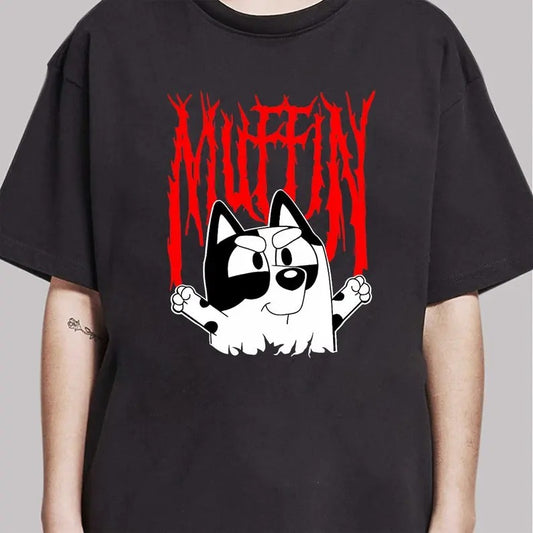 Bluey Muffin Metal Shirt, Muffin Emotions Shirt, Muffin Heeler Shirt, Graphic Printed Unisex Classic Comfort Cotton TShirt in all sizes and colors for Men and Women, Gift For Her, Classic Cotton Shirt