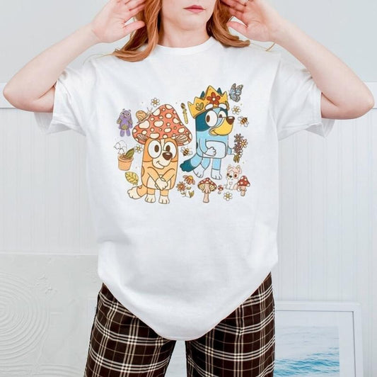 Bluey Mushroom T-Shirt, Bluey Unisex T-Shirt, Bluey and Bingo Shirt, Bluey Birthday Party, Bluey Family Printed T-Shirt Comfort Top
