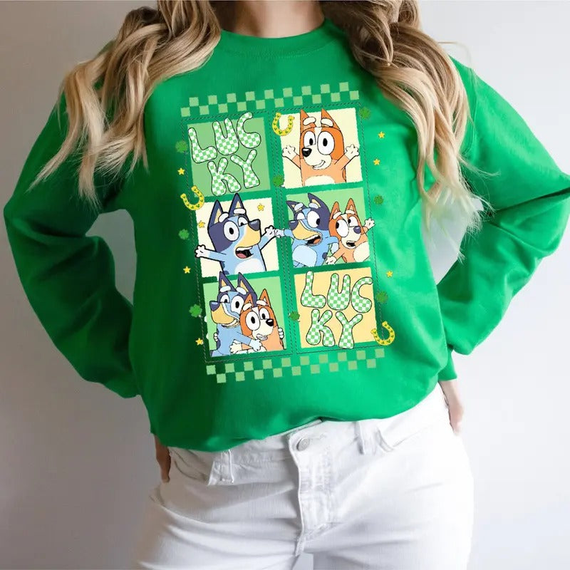Bluey St. Patrick's Day Shirt, Shamrock Sweatshirt, Womens st patricks, Lucky Sweatshirt, Bluey Trending, Sale Bluey, Bluey Shirt