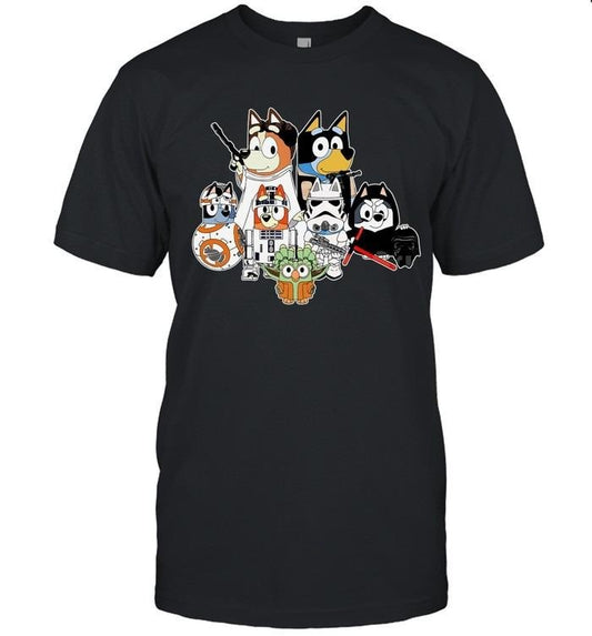 Bluey Star War Shirt-Unisex T-Shirt,  Fusion of alternative fashion and music culture, Embrace rebellion with iconic imagery.
