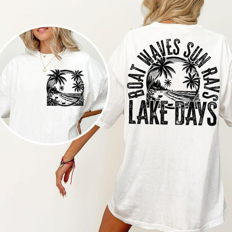 Boat Waves Sun Rays Lake Days  Lake Shirt  Retro Summer  Hello Summer  Beach  Retro Lake Summer