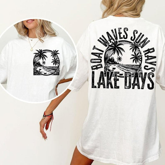 Boat Waves Sun Rays Lake Days  Lake Shirt  Retro Summer  Hello Summer  Beach  Retro Lake Summer