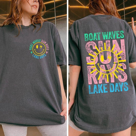 Boat Waves Sun Rays Lake Days Shirt, Lake Shirt for Women Lake Girl Shirt, Retro Summer Shirt, Lake Life Shirt, Beach Camping Tee