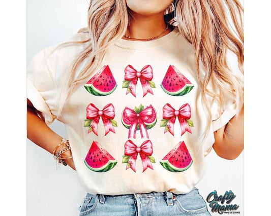 Boho Coquette Watermelon Preppy Summer Preppy Red Coquette Bow Retro Summer Shirt Boho Watermelon Trendy Summer T-Shirt