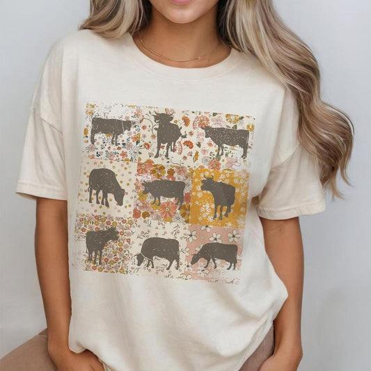 Boho Cows Flower Shirt, Funny Cow Shirt, Vintage Comfort Shirt for Women, Vintage Animal Tee, Lover Farmer Gifts, Crazy Cow Lady, Country Girl, Cow Lover Tee, Cow Gift for Her, Animal Lover Gift, Gift For Cow Lover, Farm Animal Shirt for Women