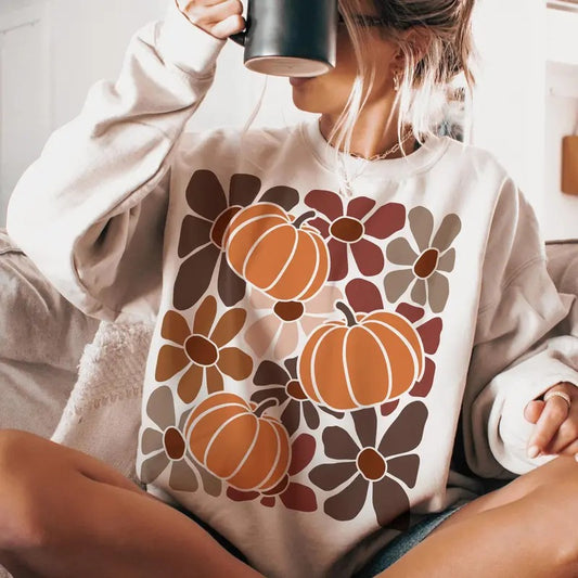 Boho Floral Fall Shirt, Pumpkin Season T-Shirt, Thanksgiving Autumn Vibes Sweatshirt, Fall Pumpkin Clothing, Unisex