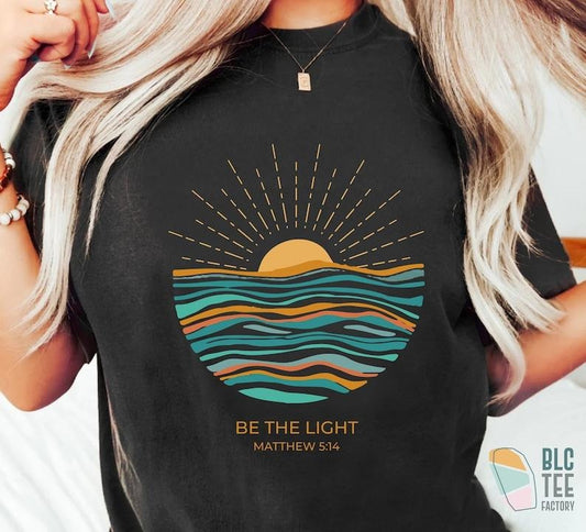 Boho Retro Be The Light Matthew 5:14 Christian TShirt, Boho Bible Verse Sunburst Sea Sun Religious Jesus God Shirt,Inspirational Blessed  T-shirt, sweater and Hoodie