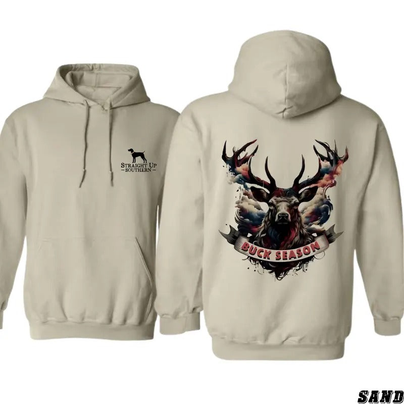 Bold Buck Season Graphic Hoodie for Hunting Enthusiasts - Unisex Style - Tops, Sweatshirts