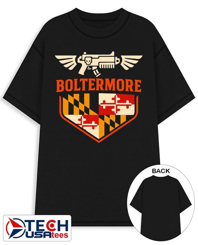 Boltermore Warhammer X Maryland flag logo shirt