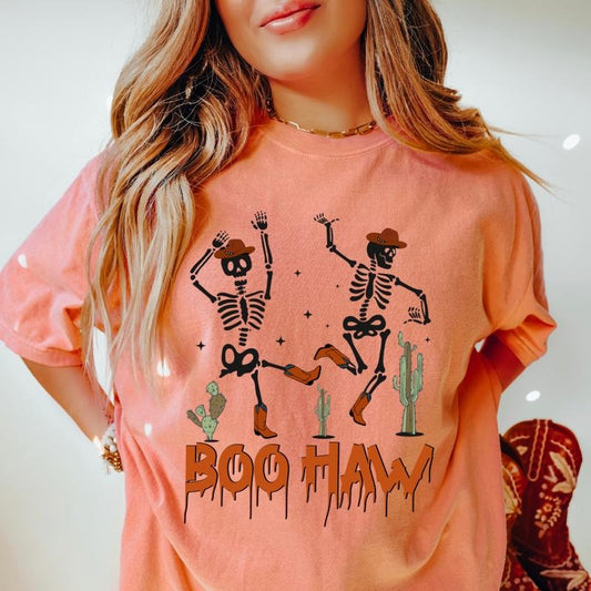 Boo Haw Spooky Skeleton Shirt, Retro  Halloween Tee, Halloween Graphic shirt, Comfort Colors Shirt, Ghost Halloween Shirt, Casual Shirt Unisex, Halloween Clothing, Graphic Halloween Apparel, Casual Cotton T-shirt, Unisex Halloween