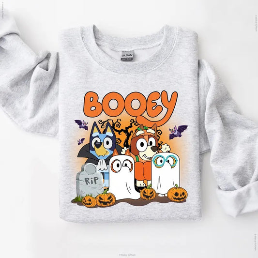 Booey Halloween Spooky Season Cartoon Pumpkin Sweatshirt, Unisex Classic T-Shirts in All Sizes All Colors