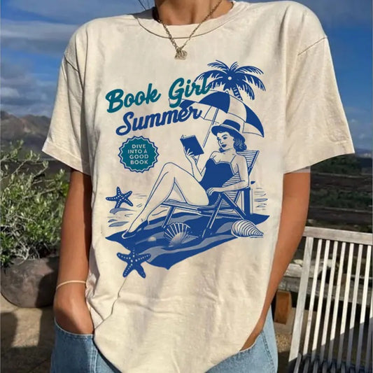 Book Girl Summer Shirt, Beach Book Lover Summer Tee, Bookish Funny Beach Shirt, Girl Romance Bookish Vacation T-Shirt, Summer Clothing