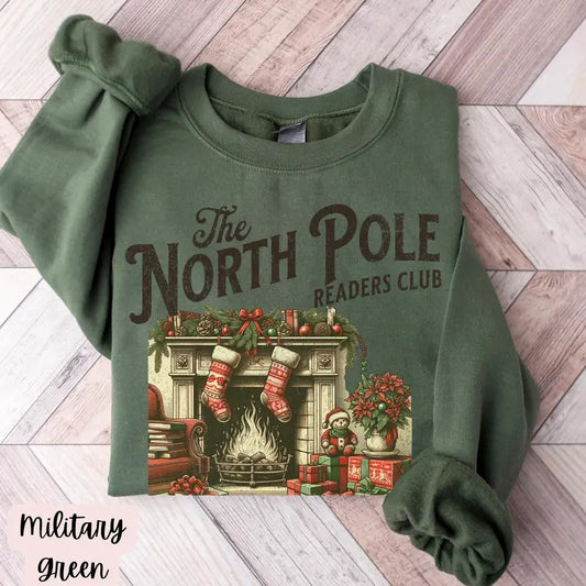 Bookish Christmas Sweatshirt , North Pole Book Club Santa Sweater for Book Lover Christmas Retro Book Worm Holiday Bookish Sweater Gift Shirt, Family Christmas Sweatshirt, Xmas Party Shirt, Christmas Gift