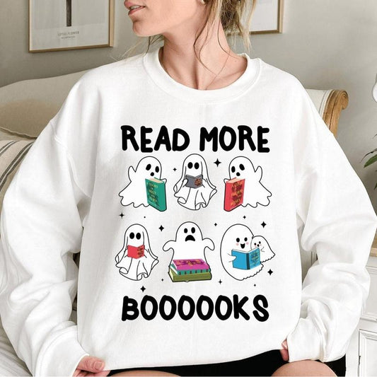 Bookish Ghost Sweatshirt, Spooky Library Shirt, Read More Boooks Shirt, Halloween Book Shirt, Gift For Book Lovers, Bookworm