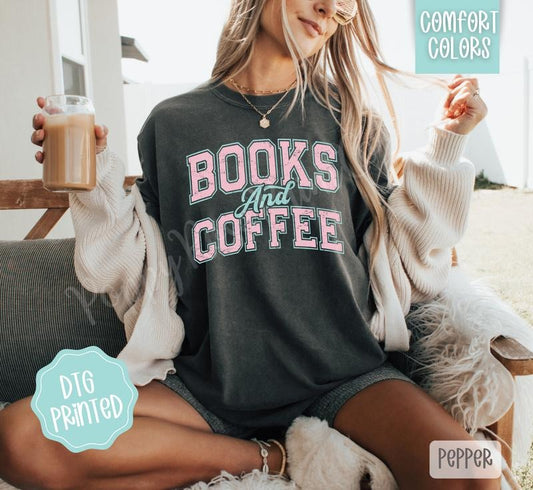 Books And Coffee Shirt Comfort Colors, Trendy Women's Graphic Tshirt
