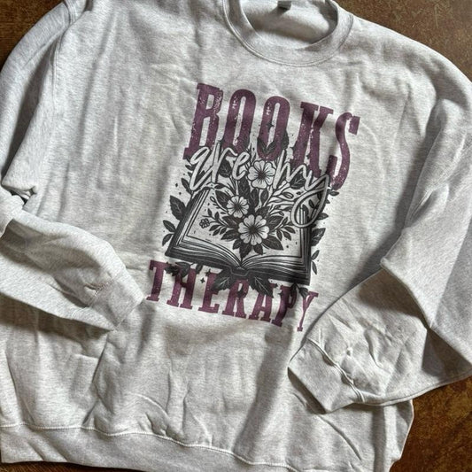 Books Are My Therapy Sweatshirt - Ash Grey - Sublimation - Unisex Sizing - Booktok