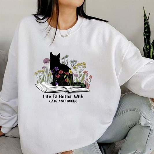 Books and Cats Lovers Shirt, Life Is Better With Cats and Books T-shirt, Vintage Comfort Colors T-shirt for Books Lover, Bookish Reading