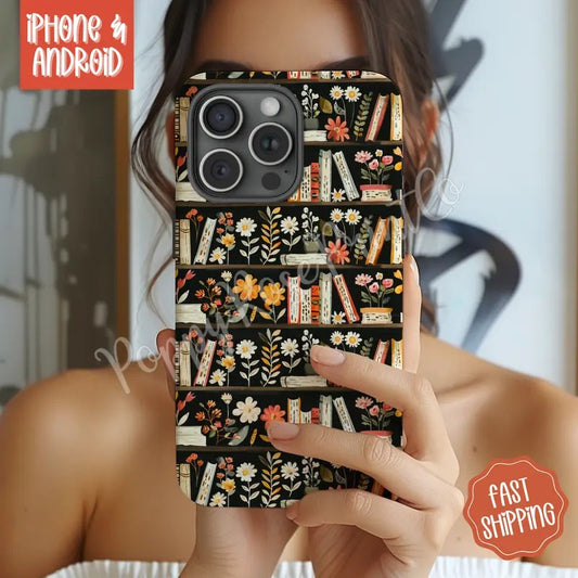 Bookshelf Phone Case Mag Safe Compatible Magnetic Tough Cases