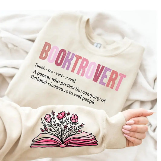 Booktrovert Definition Funny Book Lover Sweatshirt, Retro Books Hoodie, Positive Quotes Shirt, Book Lover Gift, Reading Womenswear Soft Crewneck Pullover Long Sleeves Graphic Fabric Sweater