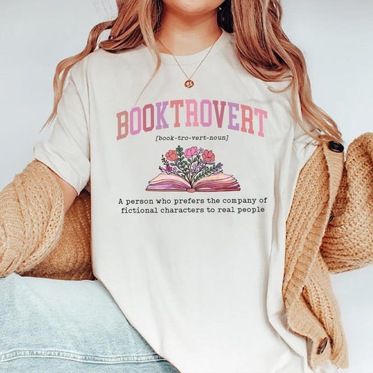 Booktrovert Definition Shirt, Booktrovert T-shirt, Book Lover Graphic Printed Tee, Bookish Soft Fabric Short Sleeve Tee, Comfort Shirt For Nerd Girls, Women's Tops, Womenswear, Cotton Fabric Relaxed Fit Chic Style
